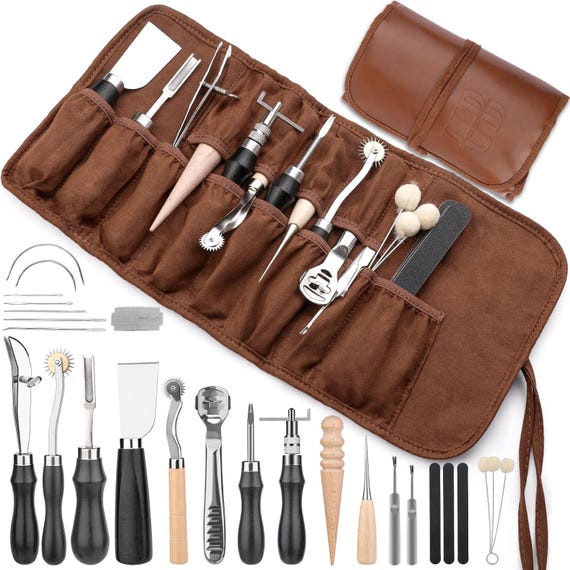 Leather Craft Tools Kit: Awl, Punch, Needles for Carving, Stamping, Repair Projects