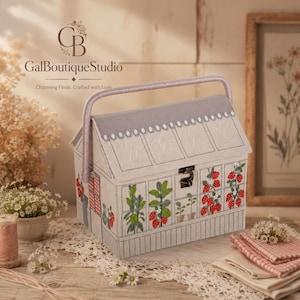 Strawberry Sewing Box with Tray, Large Sewing Basket Organizer with Handle, Storage Case for Knitting & Craft Supplies