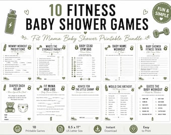 Fit Mama Baby Shower Games Bundle, Workout Theme Icebreaker, 10 Printable Activities (Instant Download)