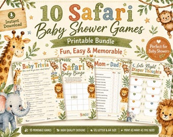Safari Baby Shower Games Bundle, Watercolor Animals, Gender Neutral (Instant Download PDF)