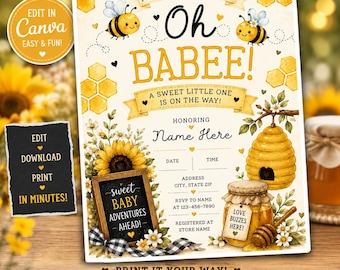 Honey Bee Baby Shower Invitation, Editable Canva Template, Sweet Bee Invite (Instant Download)