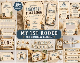 My 1st Rodeo Birthday Bundle, Editable Cowboy Party Templates (Digital Download)