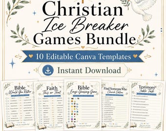 Christian Ice Breaker Games Bundle, 10 Editable Canva Templates (Digital Download)