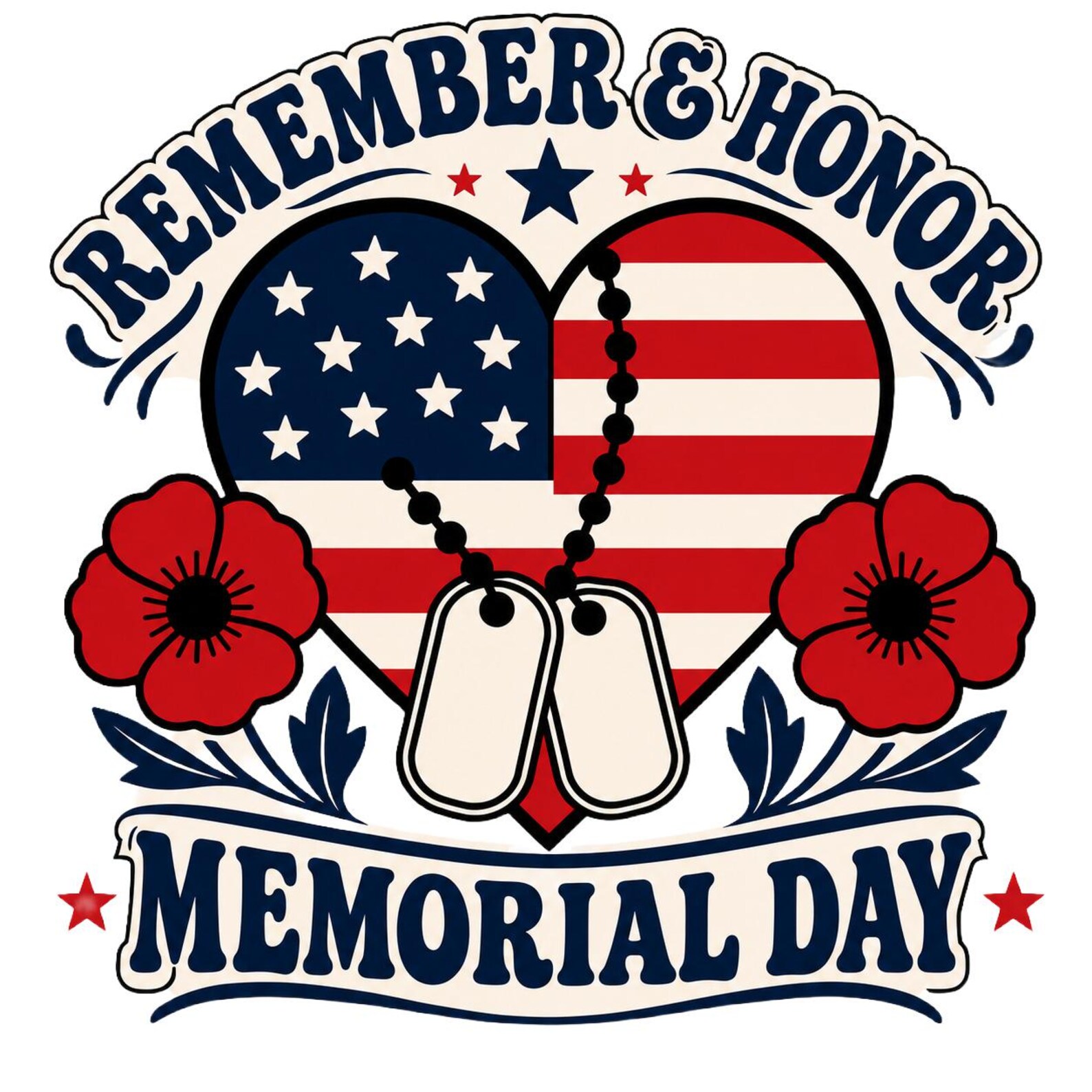 Memorial Day Heart Flag SVG | Dog Tags Poppy Tribute | Patriotic ...
