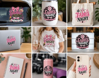 Ladies Night SVG Bundle | Coquette Designs, Bachelorette Party, Disco Ball, Pink Bow (SVG PNG)