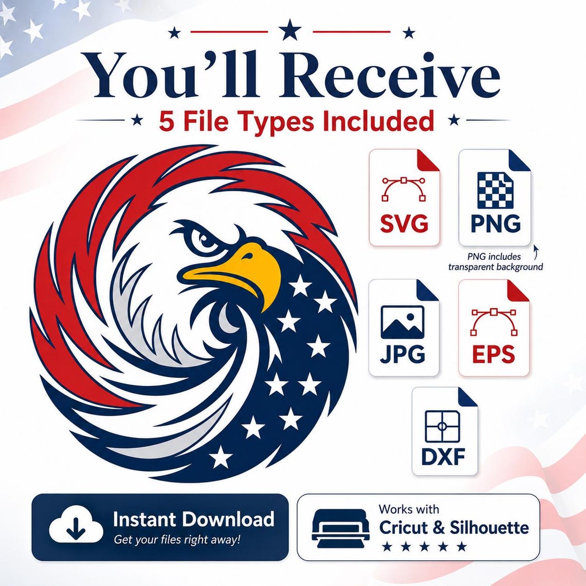 Patriotic Eagle SVG PNG, American Flag Bald Eagle Cut File (digital ...