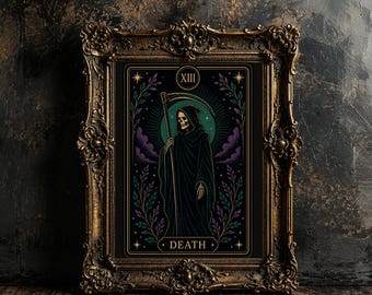 Death Tarot Card Wall Art Print, Death Tarot Poster, Vintage Witchy Tarot Card