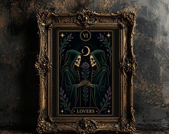 Lovers Tarot Card Wall Art Print, Gothic Tarot Poster, Witchy Home Decor