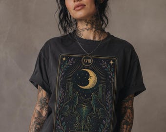 Mond-Tarotkarten-T-Shirt | Tarot-T-Shirt | Mond-Grafik-T-Shirt
