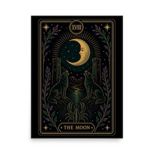The Moon Tarot Card Print, Mystical Wall Art, Witchy Decor