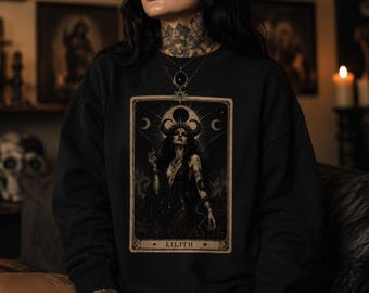 Lilith-Sweatshirt | Gothic-Hexen-Sweatshirt mit Rundhalsausschnitt | Dunkel-feminines Sweatshirt