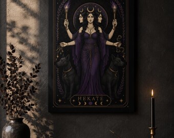 Hekate Goddess Metal Print – Dark Academia Wall Art – Gothic Moon Decor