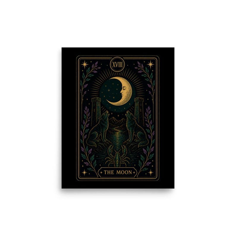 The Moon Tarot Card Print, Mystical Wall Art, Witchy Decor