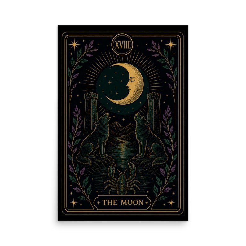 The Moon Tarot Card Print, Mystical Wall Art, Witchy Decor