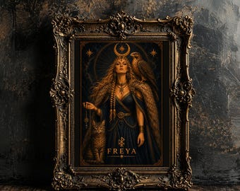 Freya - Nordische Göttin Wandkunst | Dark Fantasy Wikinger Poster | Mythologie Poster