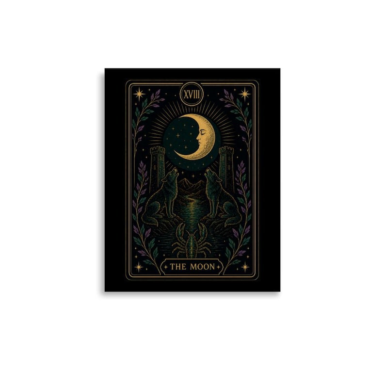 The Moon Tarot Card Print, Mystical Wall Art, Witchy Decor