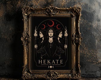 Hekate Queen of the Crossroads Wall Art Print, Dark Goddess Decor, Triple Moon Kunstwerk