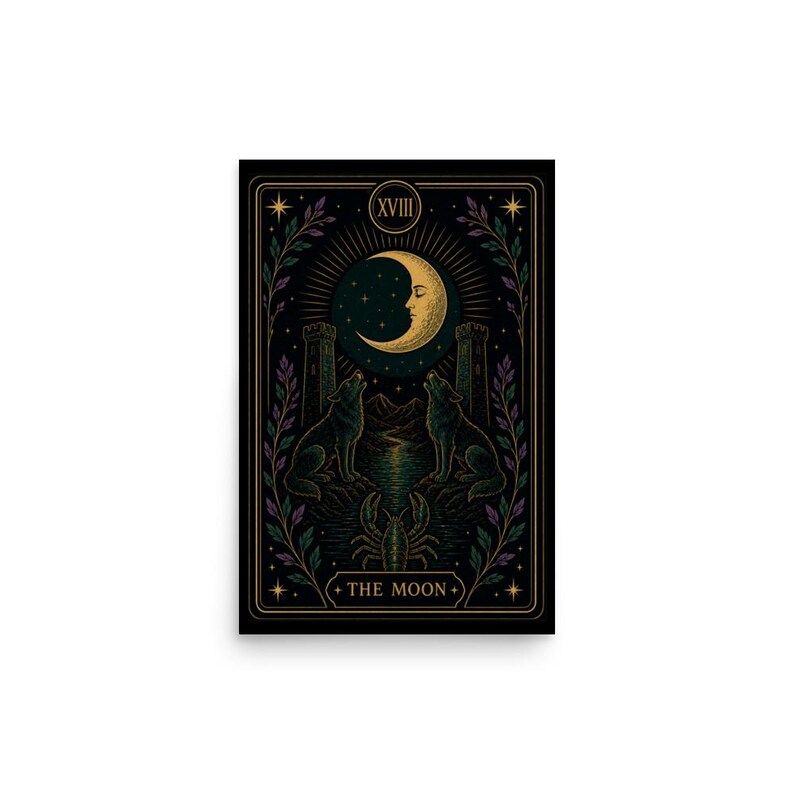 The Moon Tarot Card Print, Mystical Wall Art, Witchy Decor