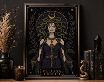 Medusa Wand Kunst Druck, Dunkle Feminine Wand Dekoration, Gothic Mythologie Poster