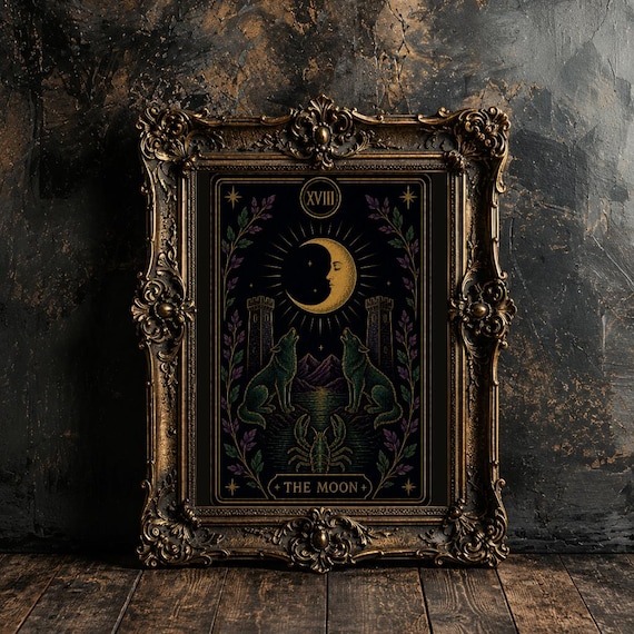 The Moon Tarot Card Print, Mystical Wall Art, Witchy Decor