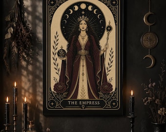 The Empress Tarot Card Print | Dark Feminine Wall Art | Gothic Goddess Decor | Mystical Tarot Poster