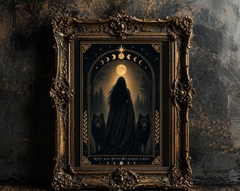 Not All Witches Have Cats Druck, Hexen Wandkunst, Schwarzer Wolf Dekor