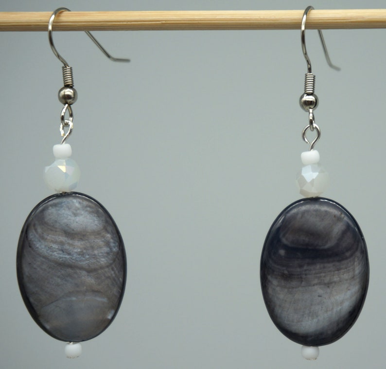 1.5 inch drop length Deep Ocean Ice Maiden Mother of Pearl /& Frosted Ice Earrings