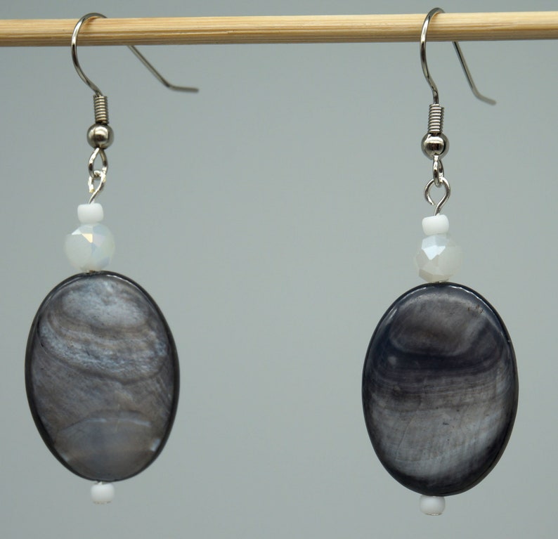 1.5 inch drop length Deep Ocean Ice Maiden Mother of Pearl /& Frosted Ice Earrings