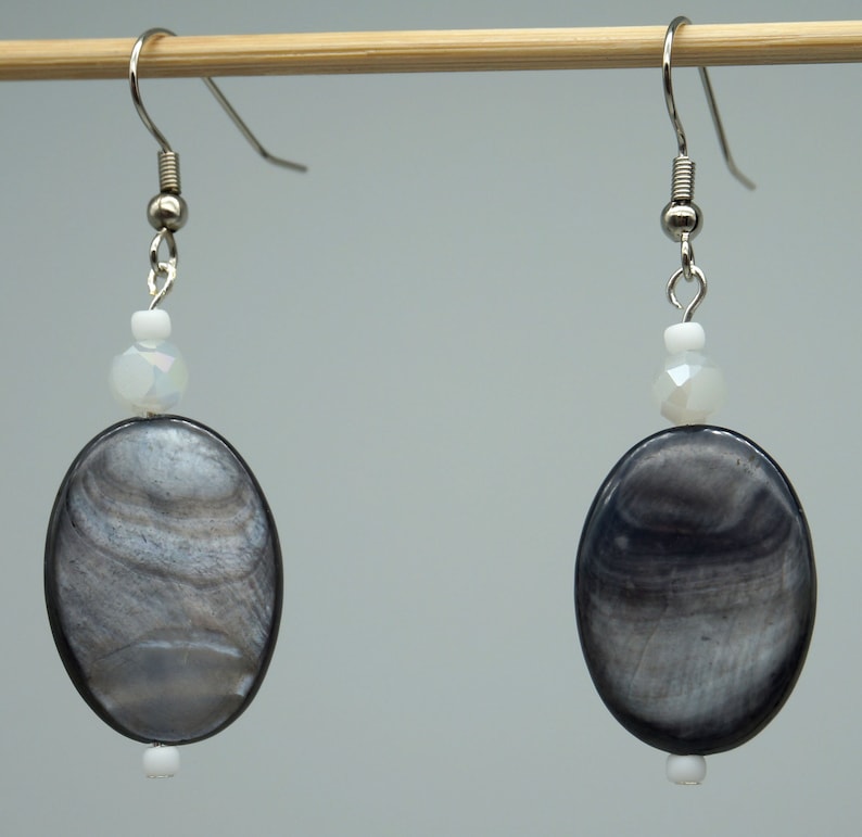 1.5 inch drop length Deep Ocean Ice Maiden Mother of Pearl /& Frosted Ice Earrings