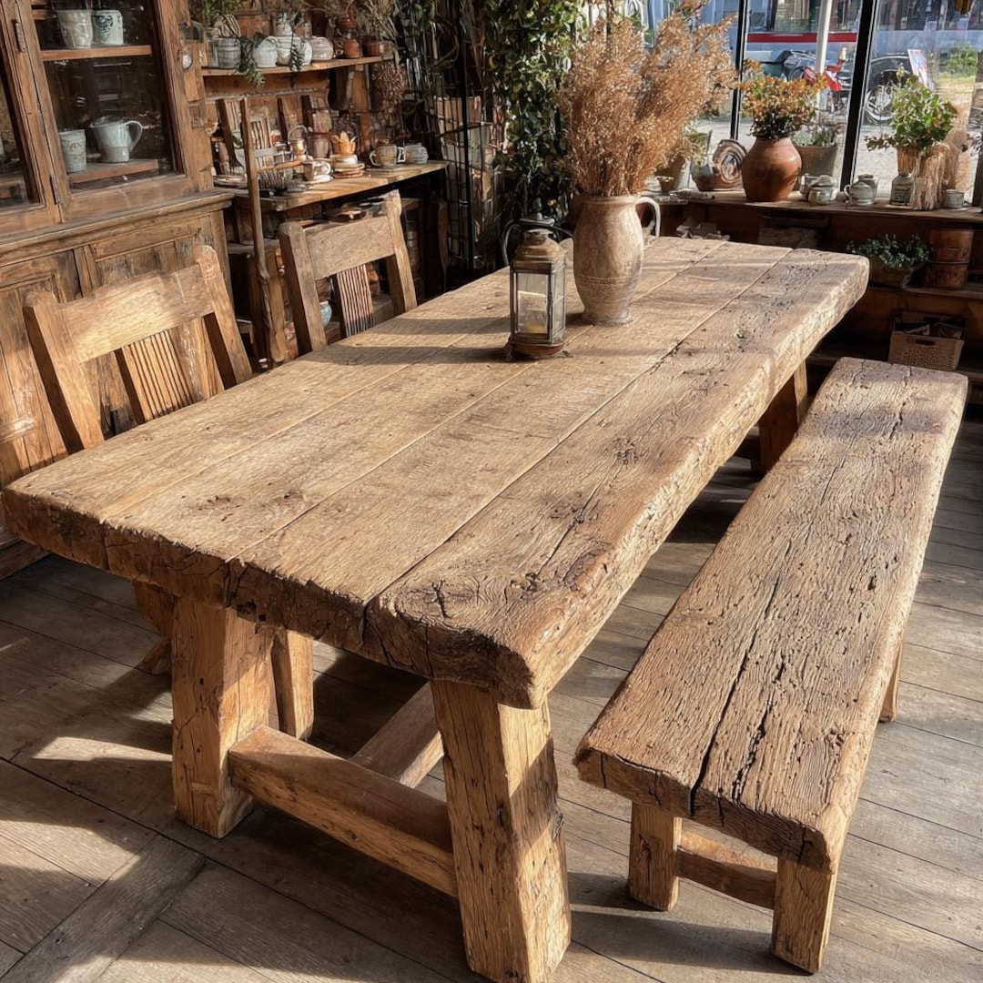 Rustic Wooden Dining Table – Handmade Solid Walnut Farmhouse Table - Etsy