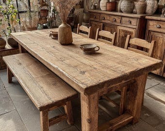 Handmade Farmhouse Wooden Dining Table – Rustic Live Edge Walnut Table