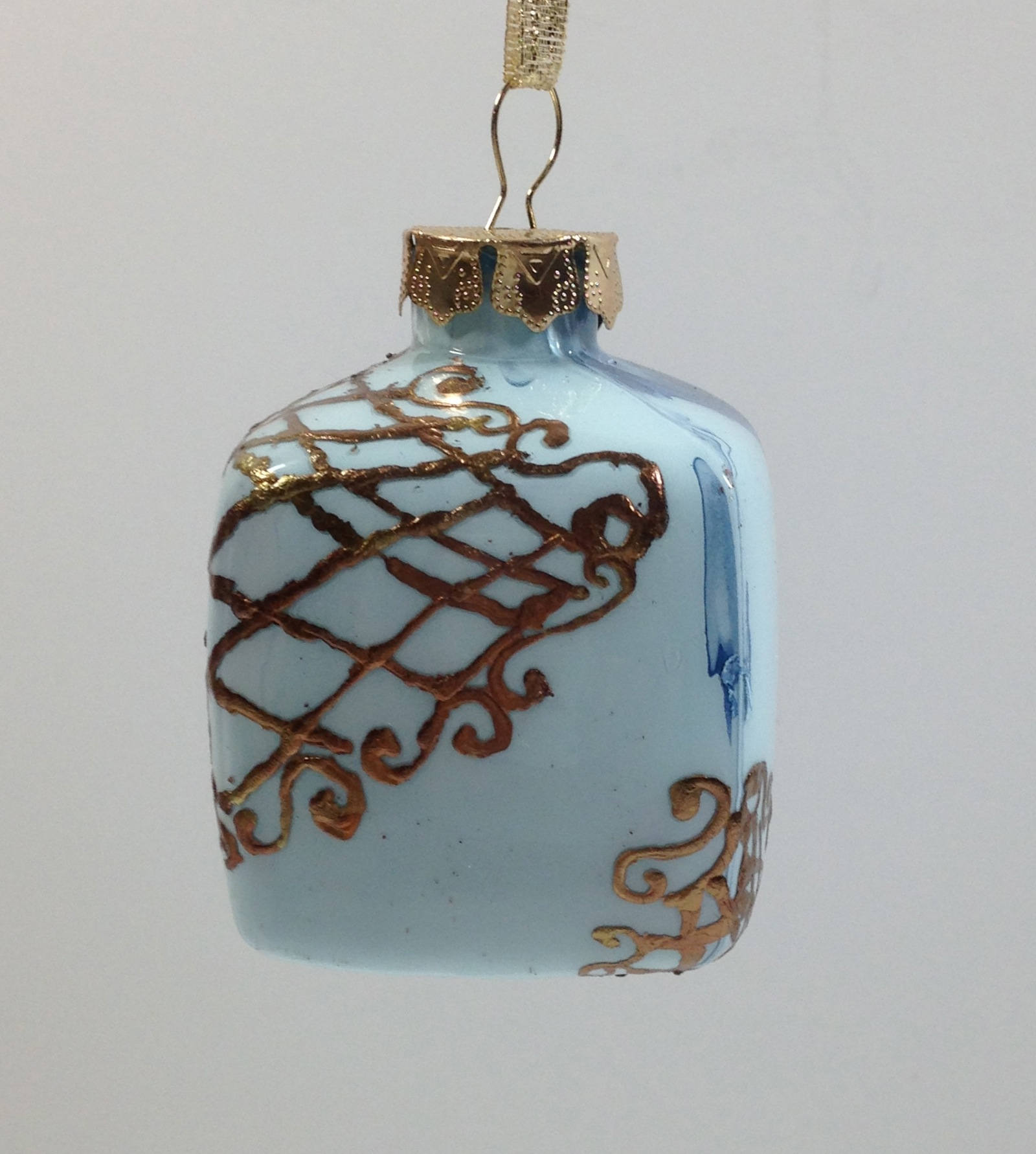 Blue Marbled Glass Cube Christmas Ornament With Bronze Gold  Etsy
