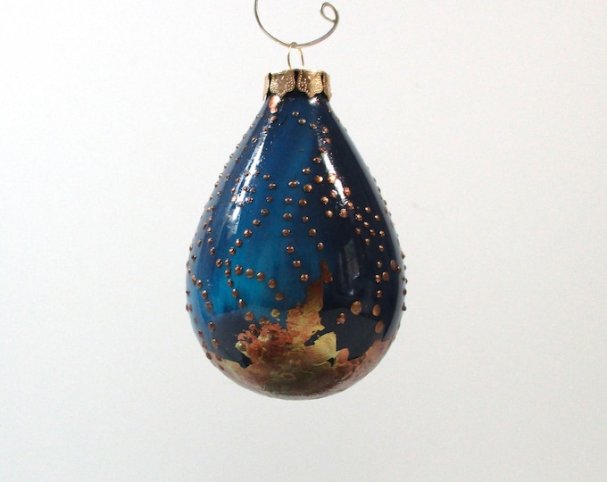 Glass Tear Drop Christmas Ornament Hand Painted Dark Blue Etsy