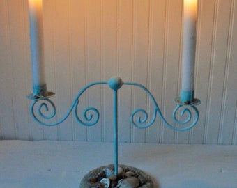 Candle holder / Beach decor / Aqua Turquoise / UpstairsAtAliceAnns