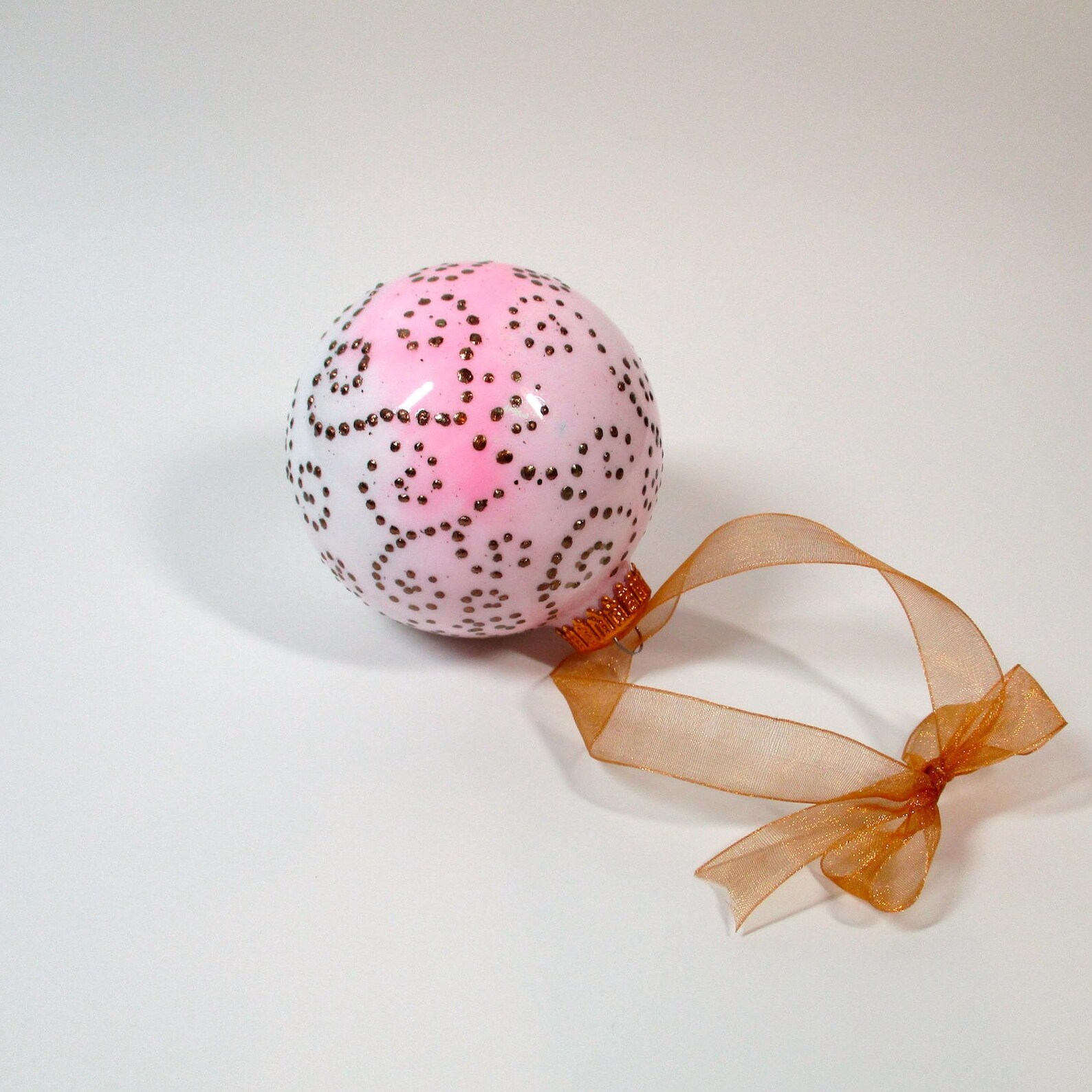 Hand Painted Pink and White Round Glass Christmas Ornament | Etsy