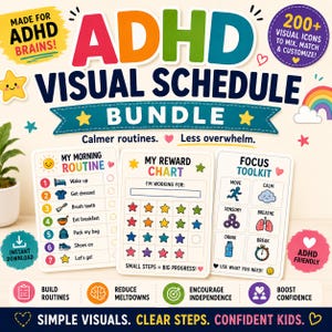 Ensemble d'emplois du temps visuels imprimables pour TDAH | Emploi du temps visuel pour l'autisme | Cartes de routine quotidienne pour enfants | Outils pour les fonctions exécutives | Neurodivergent