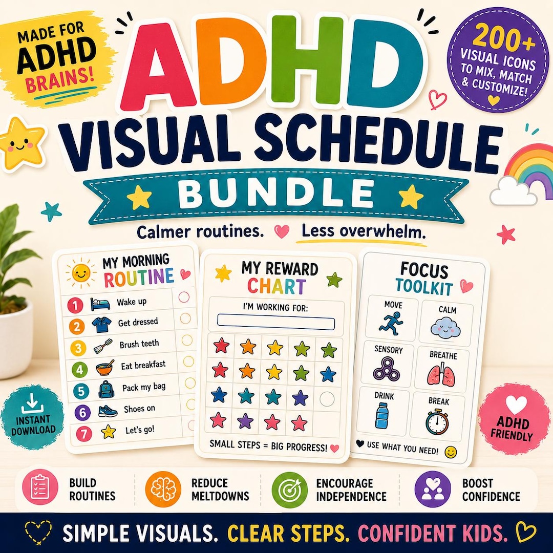 ADHD Visual Schedule Bundle Printable | Autism Visual Schedule | Daily ...