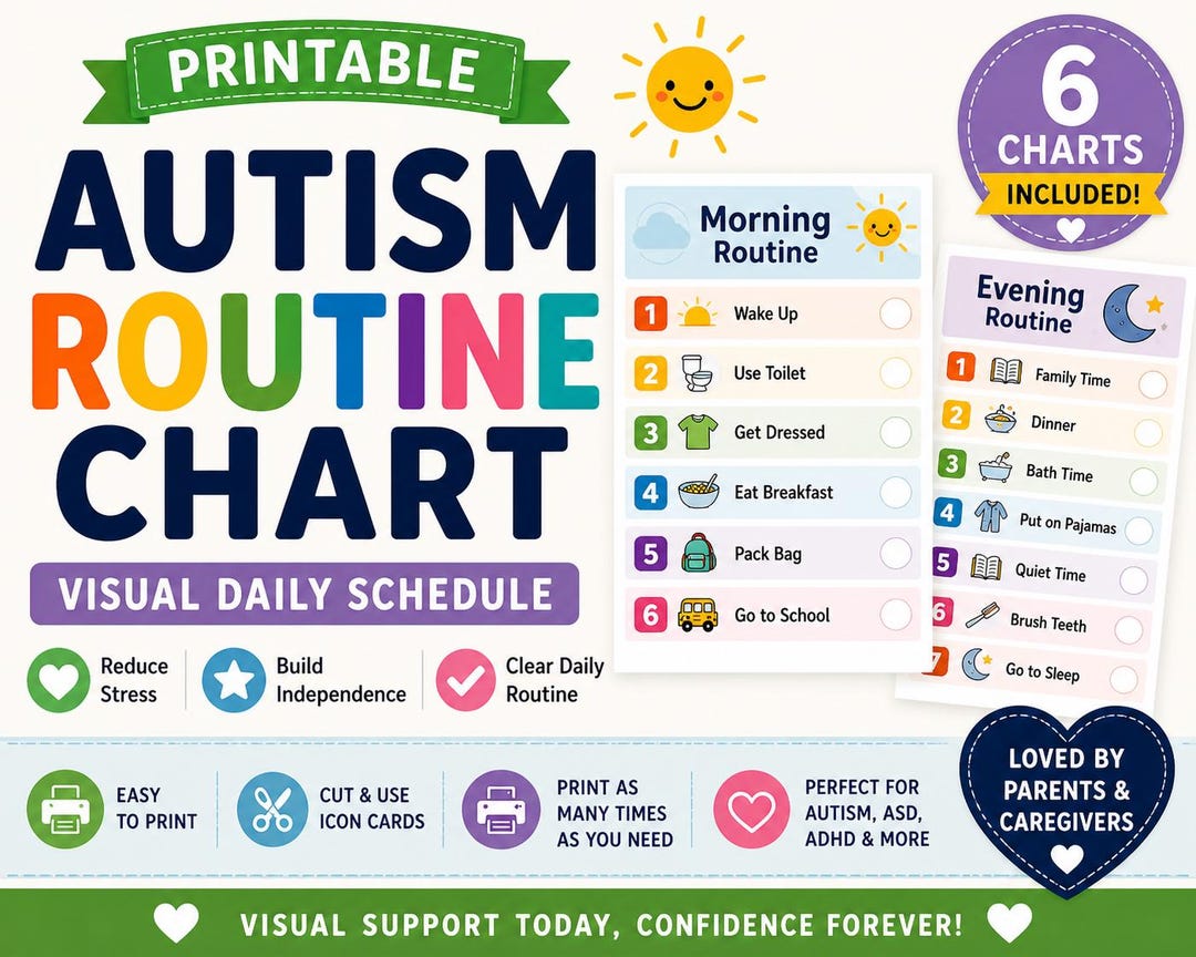 Autism Routine Chart Printable, Visual Schedule for Kids, Daily Routine ...
