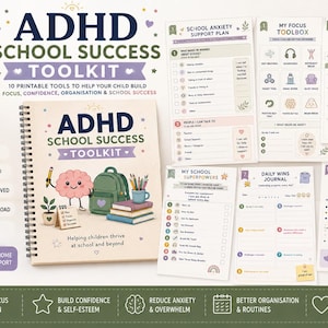 Kit per il successo scolastico con ADHD / Pacchetto stampabile per bambini con ADHD / Attività per la concentrazione, supporto per l'ansia scolastica, abilità di funzione esecutiva