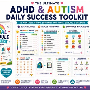 Visual Schedule Bundle for Kids | ADHD & Autism Routine Charts | First Then Board | Executive Function Printables | Calm Down Toolkit