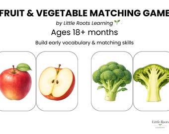 Juego Montessori de emparejar frutas y verduras / Actividad de aprendizaje para niños pequeños / Tarjetas didácticas imprimibles / Juego de memoria preescolar / Para mayores de 18 meses