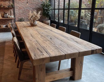 Rustykalny stół w stylu wiejskim, orzechowy stół jadalny, drewniany stół kuchenny, solidny stół z orzecha włoskiego, stół z meblami z naturalnego drewna, ręcznie robiony stół