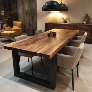 Mesa de comedor de nogal, mesa de cocina de madera, mesa rústica, mesa de muebles de madera natural, mesa rústica de nogal