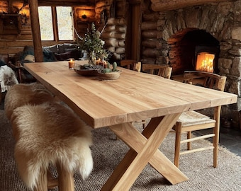 Rustic Farmhouse Wooden Table, Walnut Dining Table, Kitchen Table, Handmade Table, Natural Wood Furniture Table, Handcrafted Table