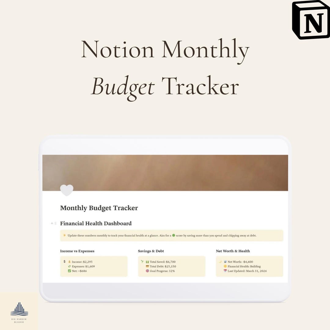 Monthly Budget Tracker Notion Template, Personal Finance Planner, Net ...