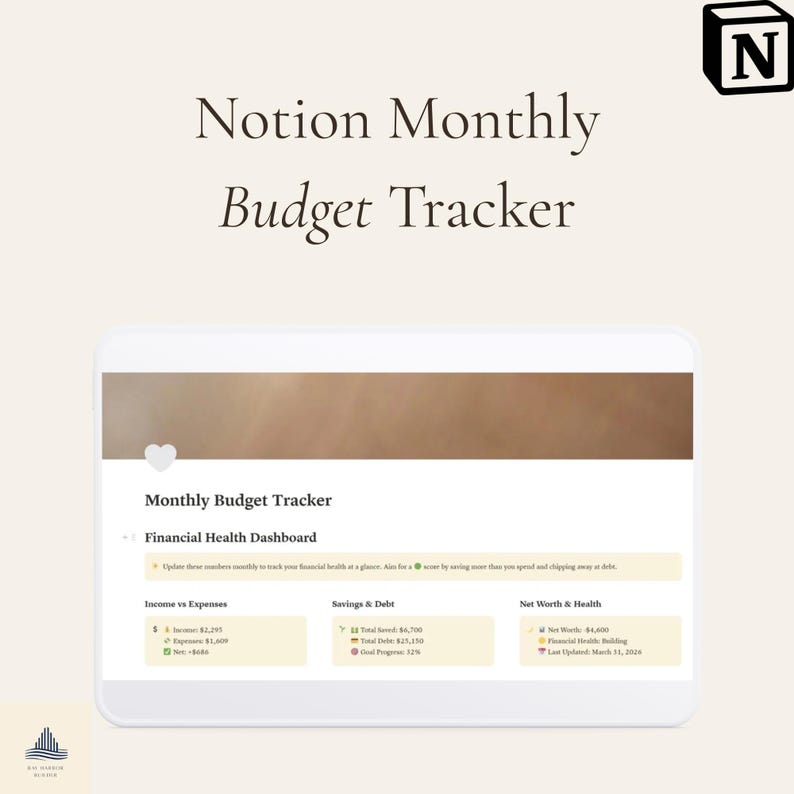 Monthly Budget Tracker Notion Template, Personal Finance Planner, Net ...