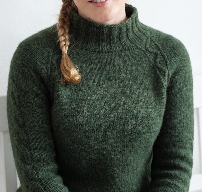 Women's Cable Raglan Sweater Knitting Pattern, Turtleneck Wool Pullover ...