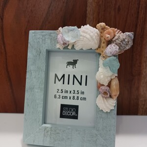 Light Blue Seashell Mini Frame | Coastal Beach Decor, Real Shell Accents