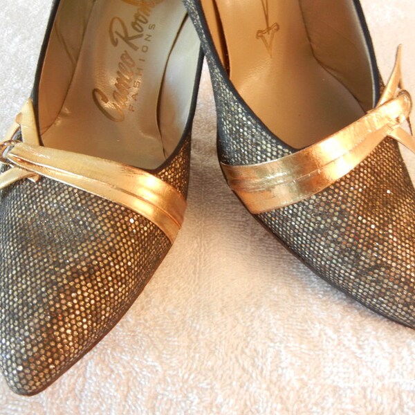 Women's Shoes 1950s Gold Shoes Vintage High Heel Shoes Gold Pumps Size7.5 Shoes Wedding Shoes Buckle Bridesmaid Shoes American Designer Shoe