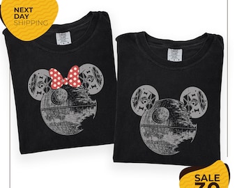 Comfort Color® Retro Star Wars Couple Shirts | Mickey Death Star | Minnie Death Star | Star Wars Day Shirt | Disney World Family Shirts